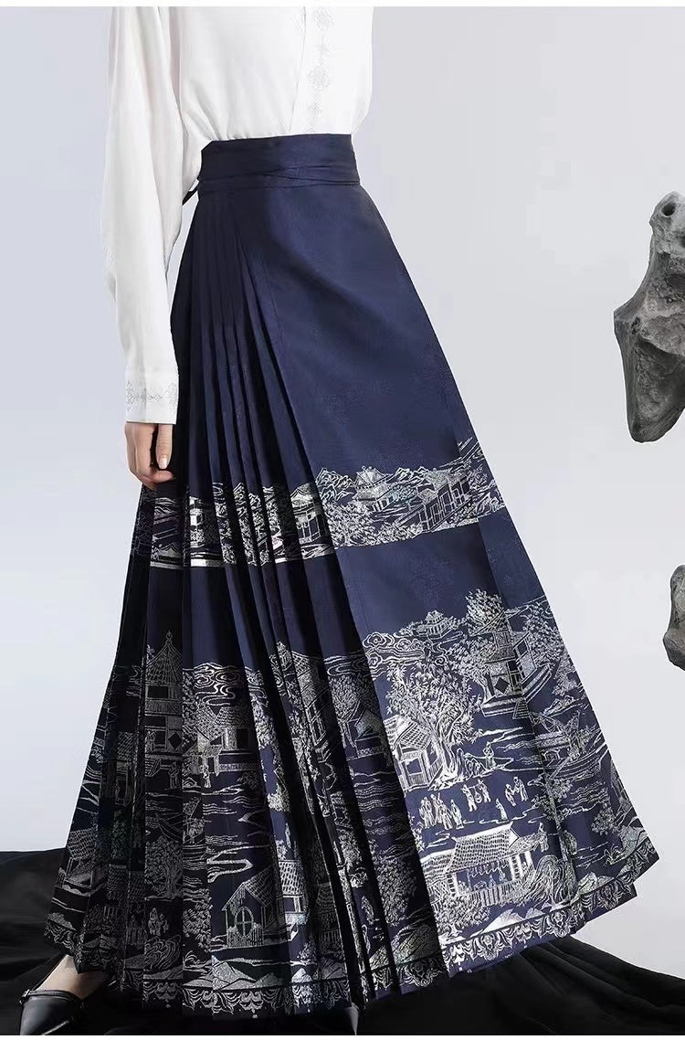 Elegant Printed Strappy Pleated Skirt