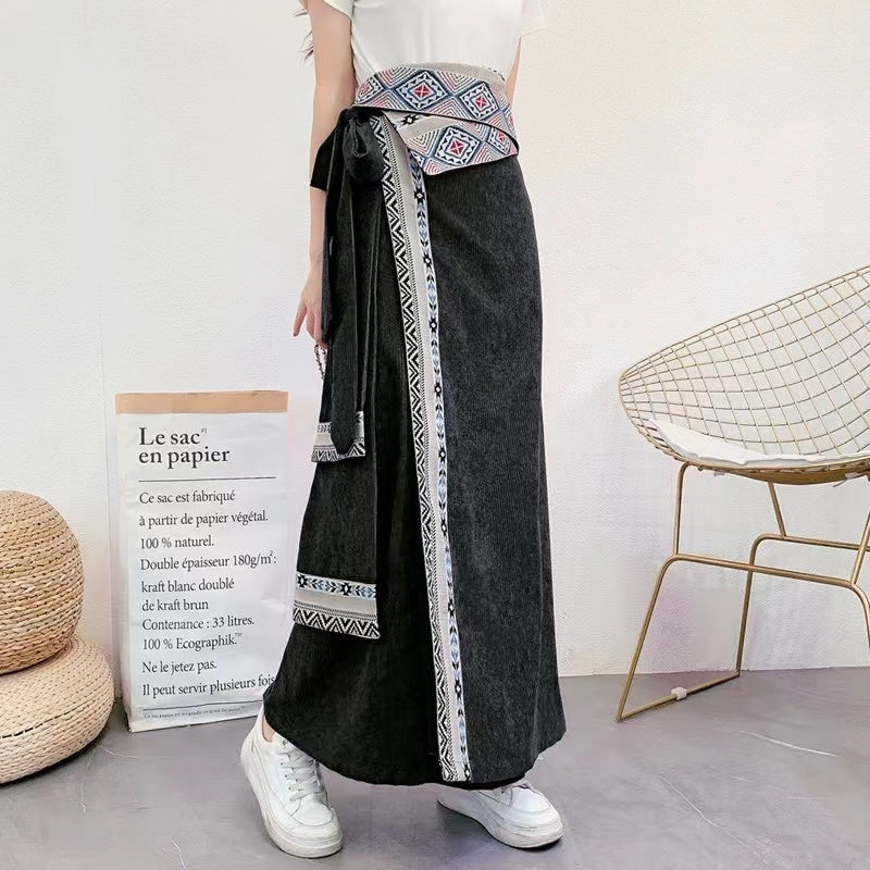 Elegant retro geometric print strappy half skirt