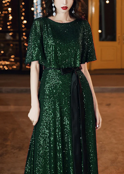 Sequin Green Short Sleeve Dress