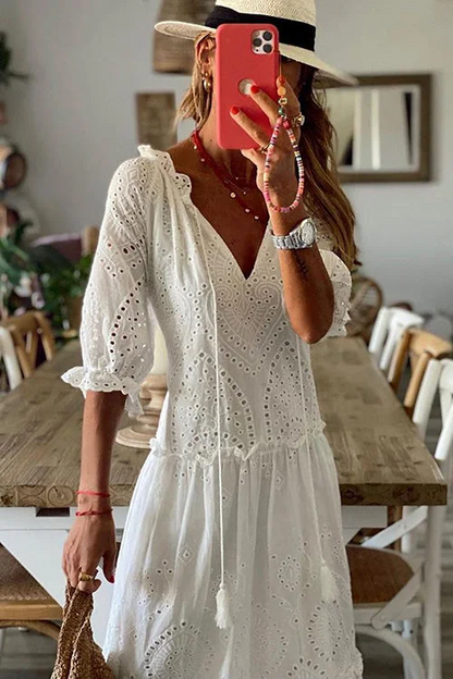 Fashion Lace Fringe Layered Ultra Cotton Long Dresses