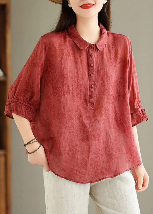 Women's Button Printed Linen Shirt Top