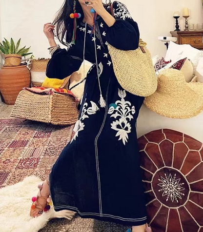 Elegant Embroidery Help Ancient Long Sleeve Dress