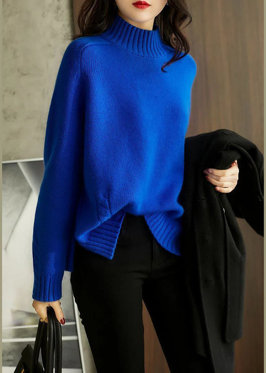 Women's Plus Size High Neck Side Split Slim Wool Knit Sweater