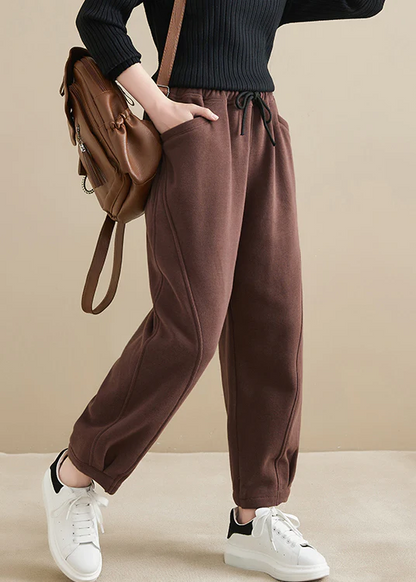 High-waisted thickened warm fleece pants sports harlequin pants