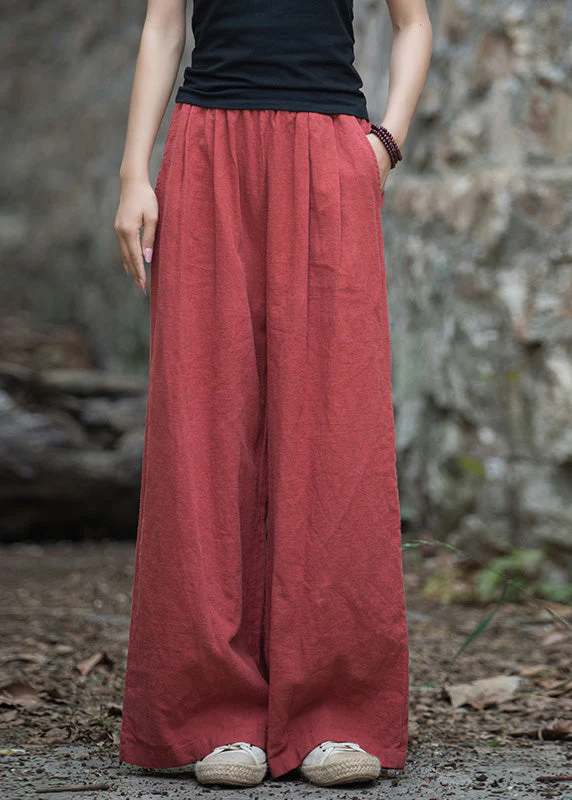 Women's Large Size Pocket Elastic Waist Linen Wide Leg Pants Summer Spring