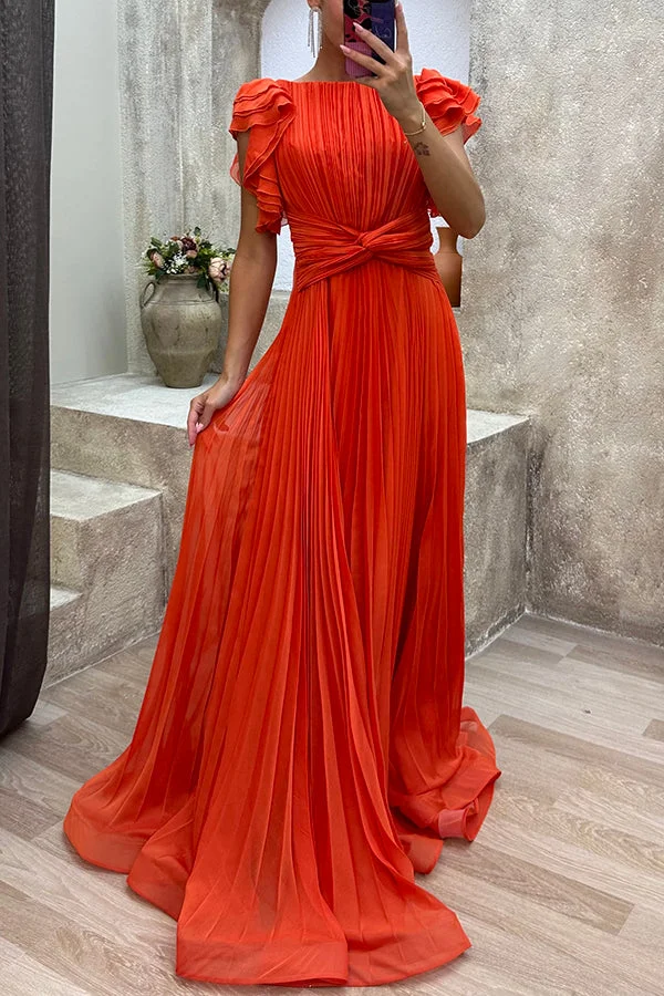 Women's Elegant Queen Pleated Ruffle Sleeve Cross Waist Dresses