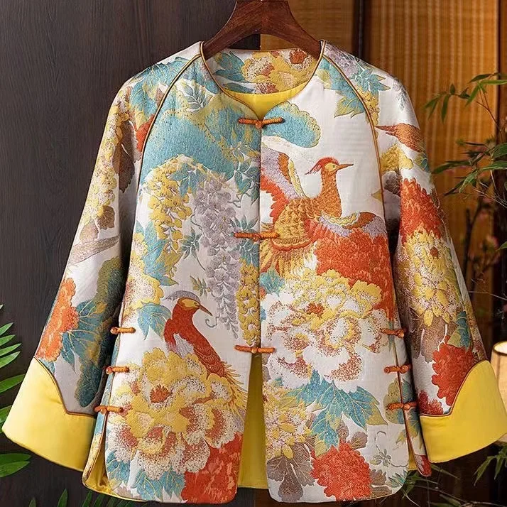 Vintage Chinese Style Embroidered Button Patchwork Silk Coat