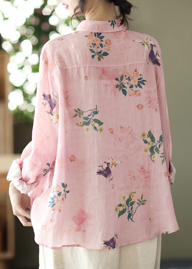 Elegant Low Height Design Linen Pocket Long Sleeve Shirt Top