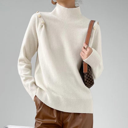 Turtleneck White Button Down Sweater