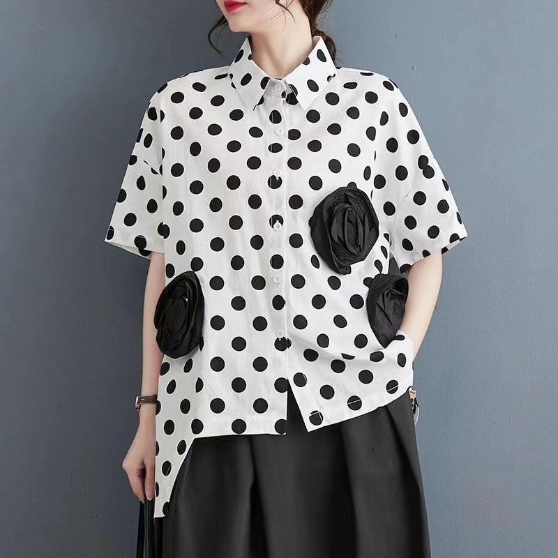 Simple Printed Polka Dot Cubic Floral Blouse Top