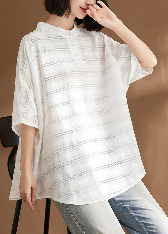 Loose Striped Button Down Shirt Batwing Sleeve