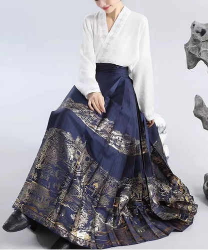 Elegant Printed Strappy Pleated Skirt