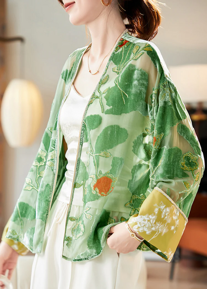 Elegant V-Neck Patchwork Velvet Cardigan Long Sleeve Jacket