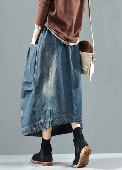 Pocket Patchwork Denim Half-body Skirt