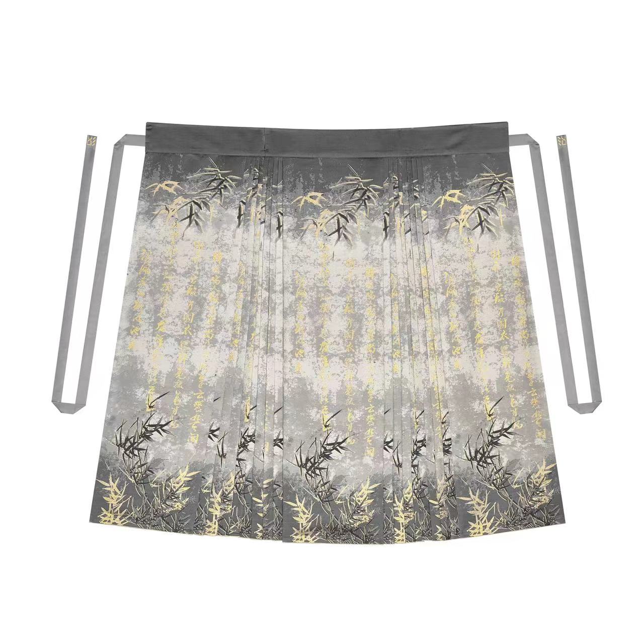 Women's Vintage High Waist Pleated Printed Bamboo Text Skirt