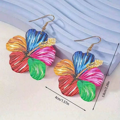 WoWomen's Flower Color Clash Drop Earrings Summer