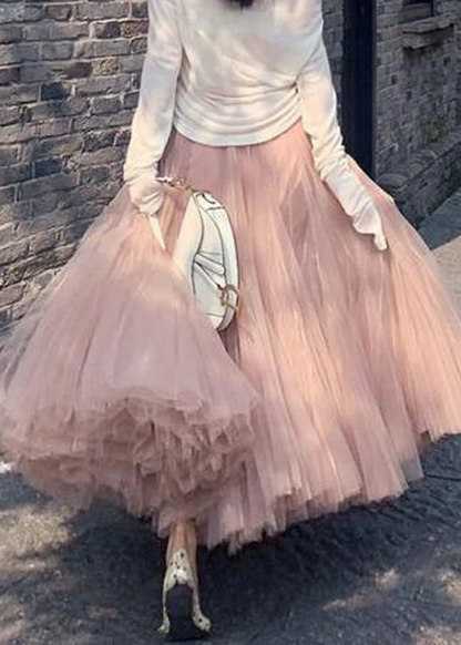 French pleated high-waisted tulle maxi skirt