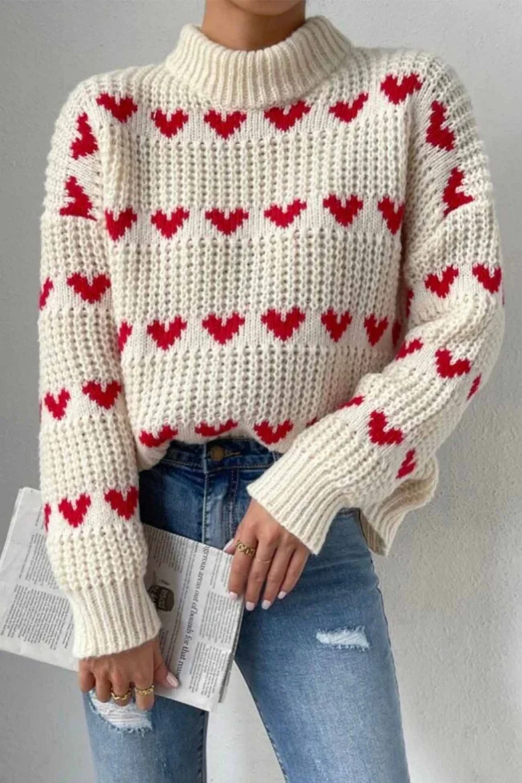 Loose Heart Jacquard Knit Sweater