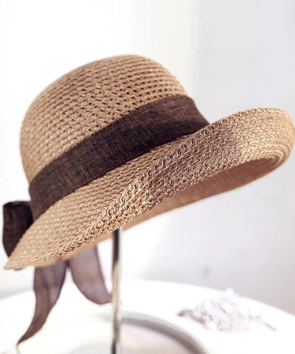 Seaside Vacation Purple Bow Straw Festival Sun Hat