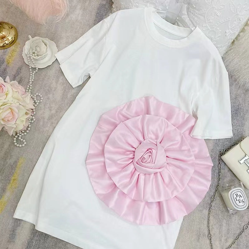 Chic 3D Big Flower T-shirt Short Sleeve Dress