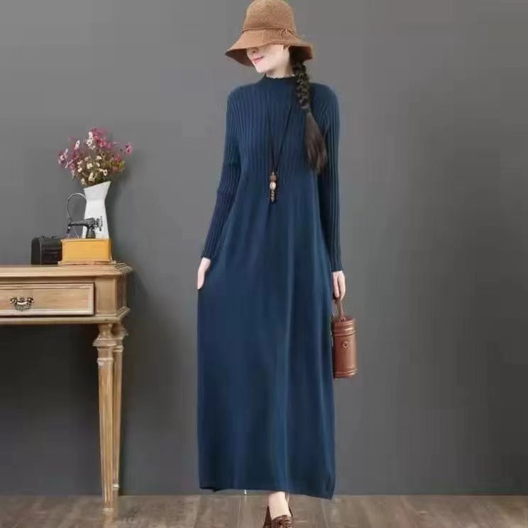 Elegant High Neck Long Sleeve Long Dresses