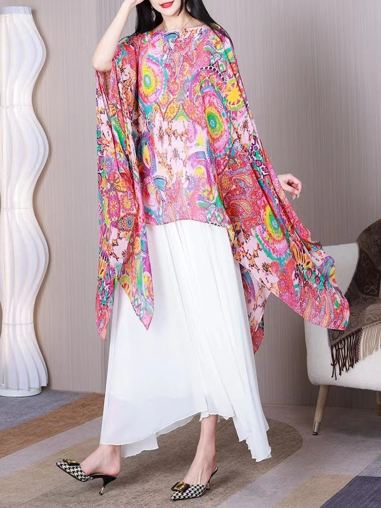 Asymmetric Printed Chiffon Blouse Top