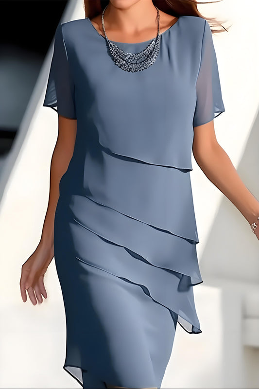 Women's Plus Size Elegant Solid Color O-Neck A-Line Short Sleeve Dresses