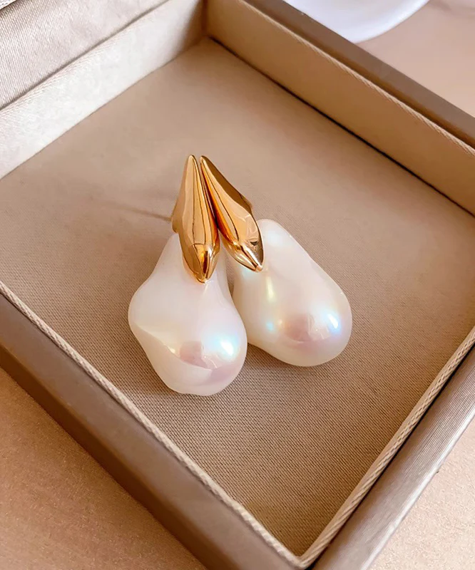 Women's White Gold Alloy Pearl Earrings