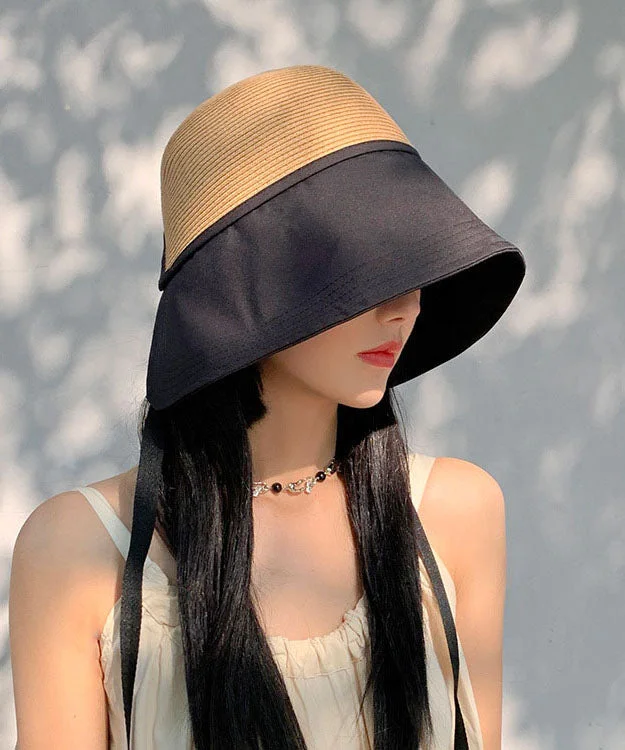 Fashion Patchwork Bow Straw Fisherman's Hat