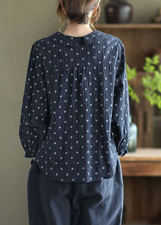 Casual Button Dot Print Lantern Sleeve Shirt Top