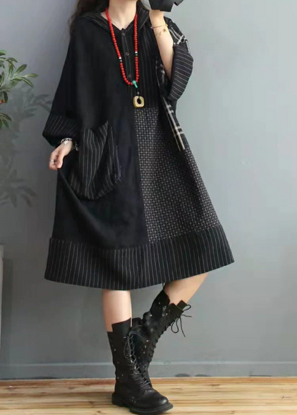 Colorblocked Plaid Asymmetric Design Cotton Resort Dress