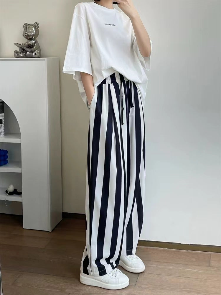 Casual Tied Striped Wide Leg Pants