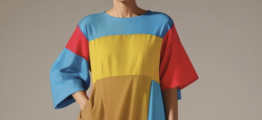 Elegant round neck colour blocking short sleeve dress