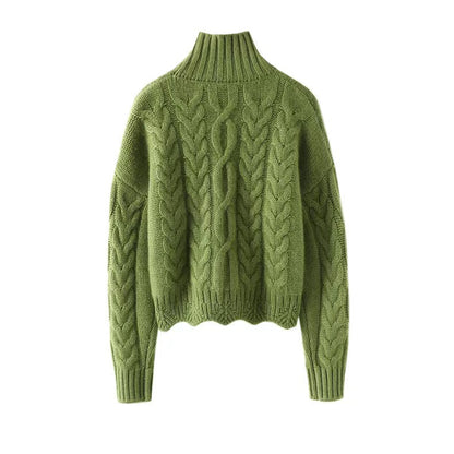 Turtleneck Green Geometric Sweater