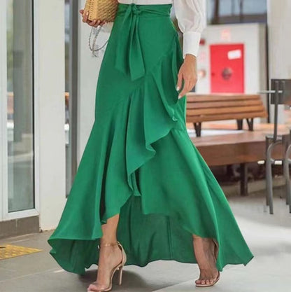 Women's High-Waisted Ruffled Asymmetrical Half-Body Skirt