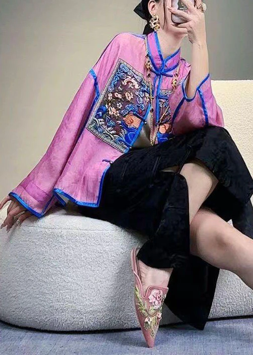 Chinese Style Embroidery Patchwork Silk Top