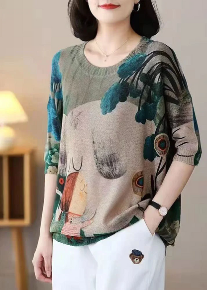 Women's Plus Size Loose Character Printed Knit Top Spring