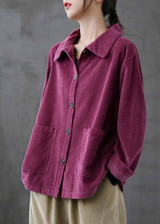 Women's Loose Pocket Long Sleeve Corduroy Jacket