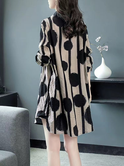 Versatile Polka Dot Printed Lapel Long Sleeve Shirt Top