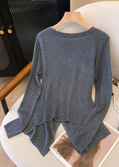 Elegant O-neck asymmetric design knitted jumper