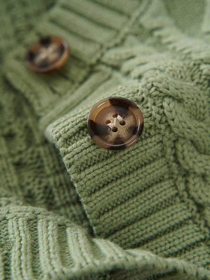 Loose Green Cardigan Button Geometric Sweater