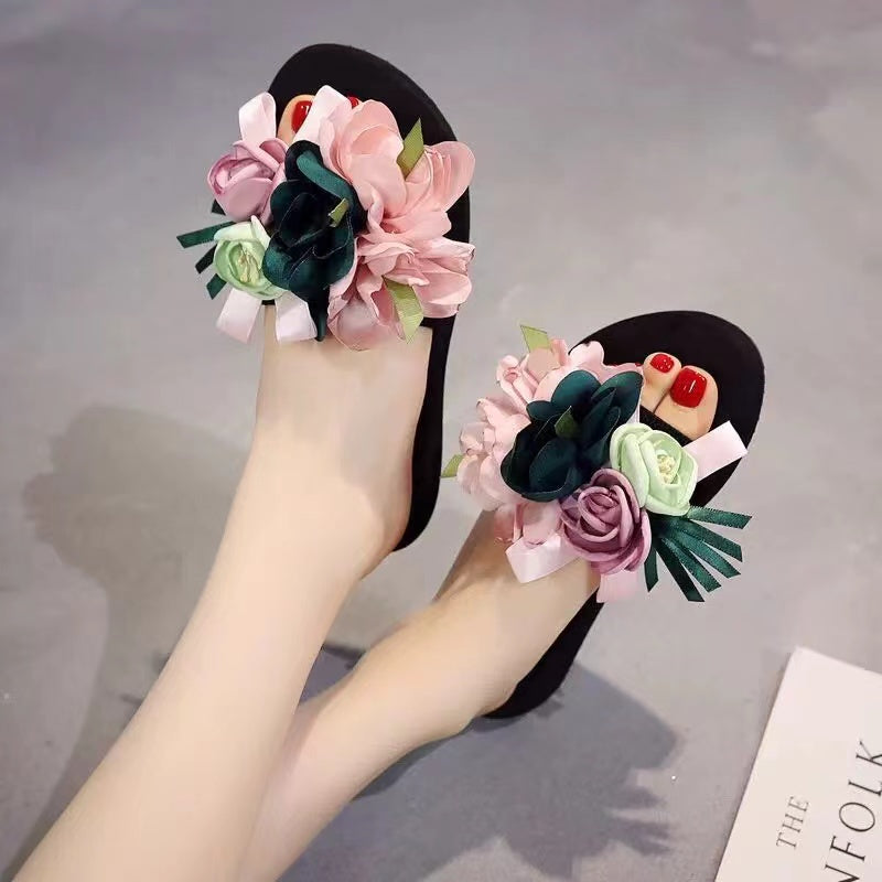 Casual Beach One Flip Flops Flower Decoration