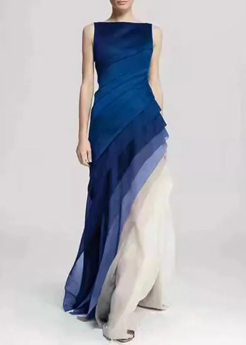 Elegant High Waist Patchwork Tulle Sleeveless Long Dress