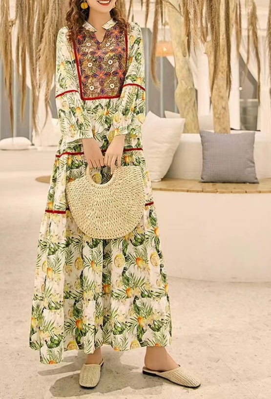 Bohemian Embroidered Patchwork Color Clash Beach Dress