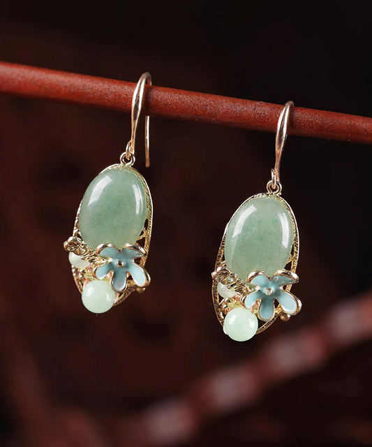 Vintage Jadeite Jade Cloisonne Dangle Earrings