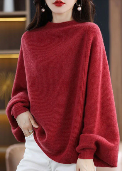 Elegant Crew Neck Oversized Wool Coat Top Bat Sleeve