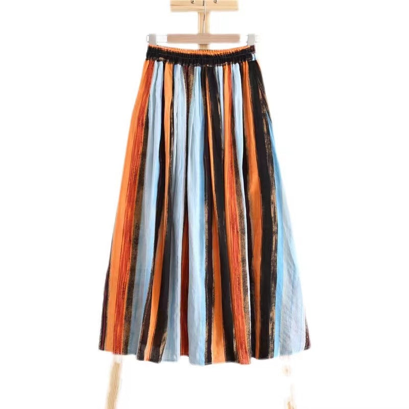 Casual colorful oversized striped cotton A-line skirt