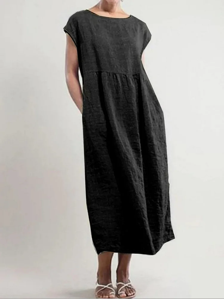 Women's Sleeveless Loose Cotton Pocket Dress Summer