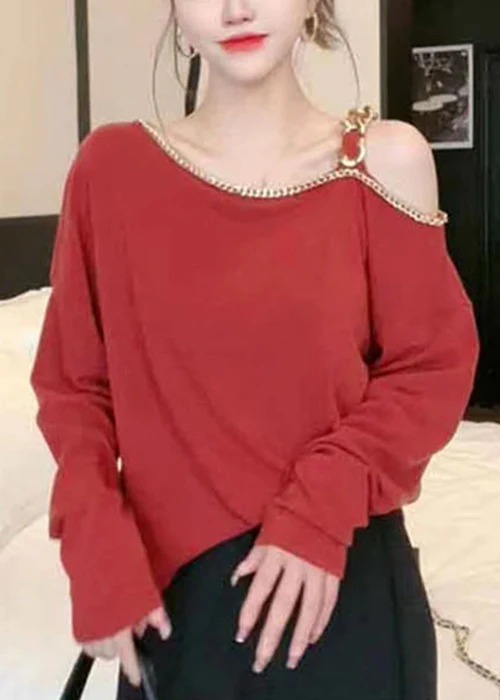 Asymmetrical Strapless Chain Long Sleeve Top