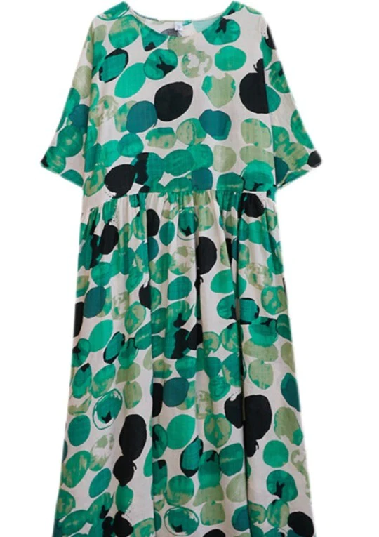 Casual Polka Dot Printed Cotton Linen Dress